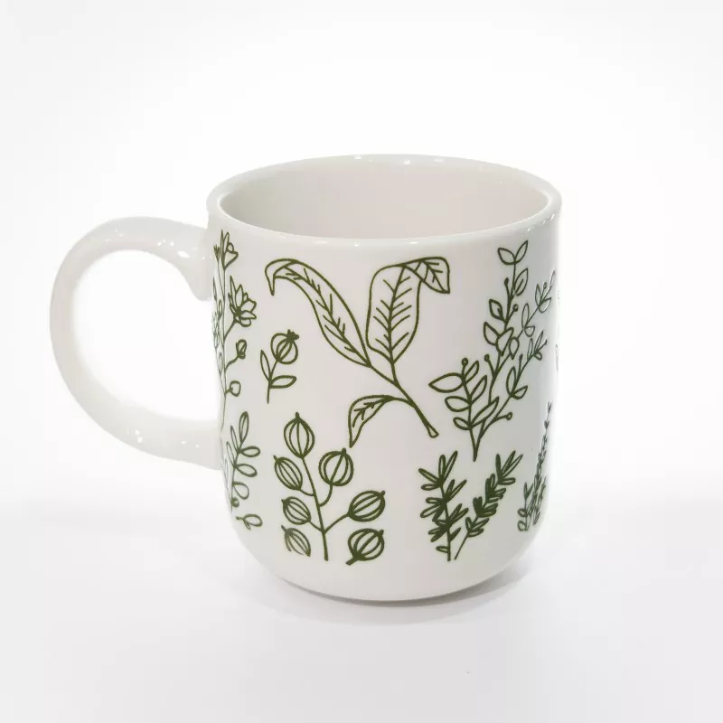 Caneca de grés branco com estampa botânica Caneca de grés branco com estampa botânica