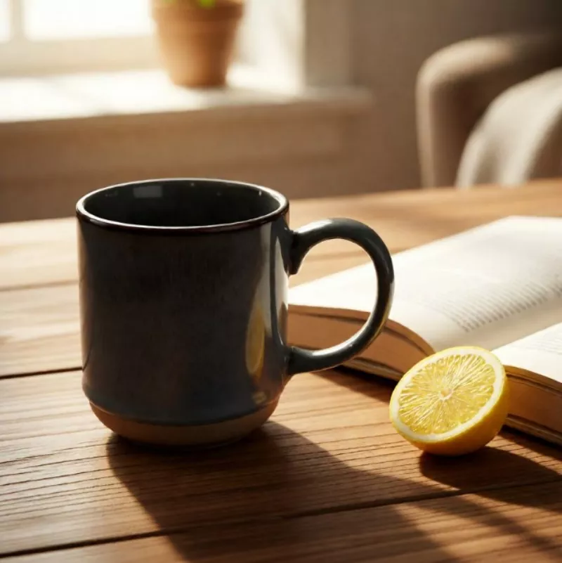 Caneca cinza de viagem de cerâmica simples e moderna